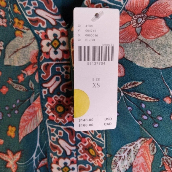 Anthropologie Floral Dress Flutter Sleeve Teal Coral XS - Picture 7 of 14